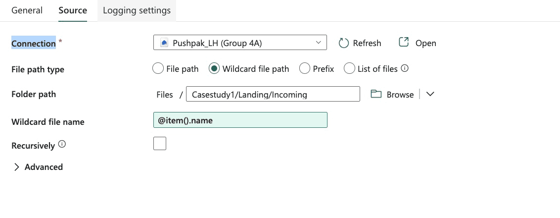 Fabric delete activity configured after successful preservation of the source file.